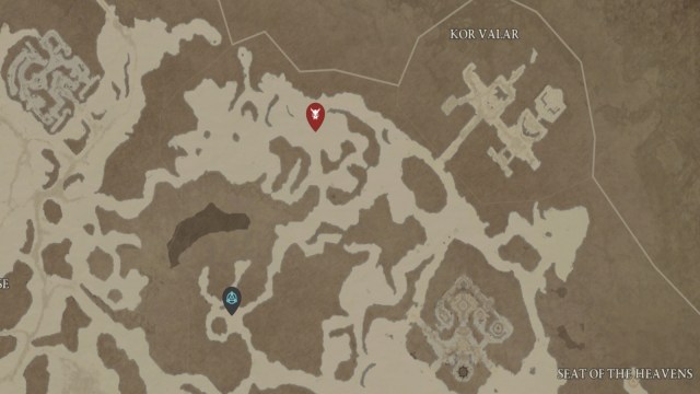 The location of Corlin Hull shown on the Diablo 4 map, north of the Bear Tribe Refuge.