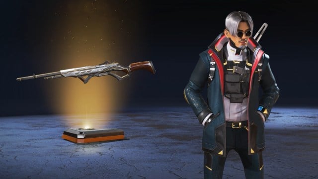 Legendary Crypto and 30-30 skins from Apex Legends' Dressed to Kill event. Crypto has silver hair, a goatee, and sunglasses.