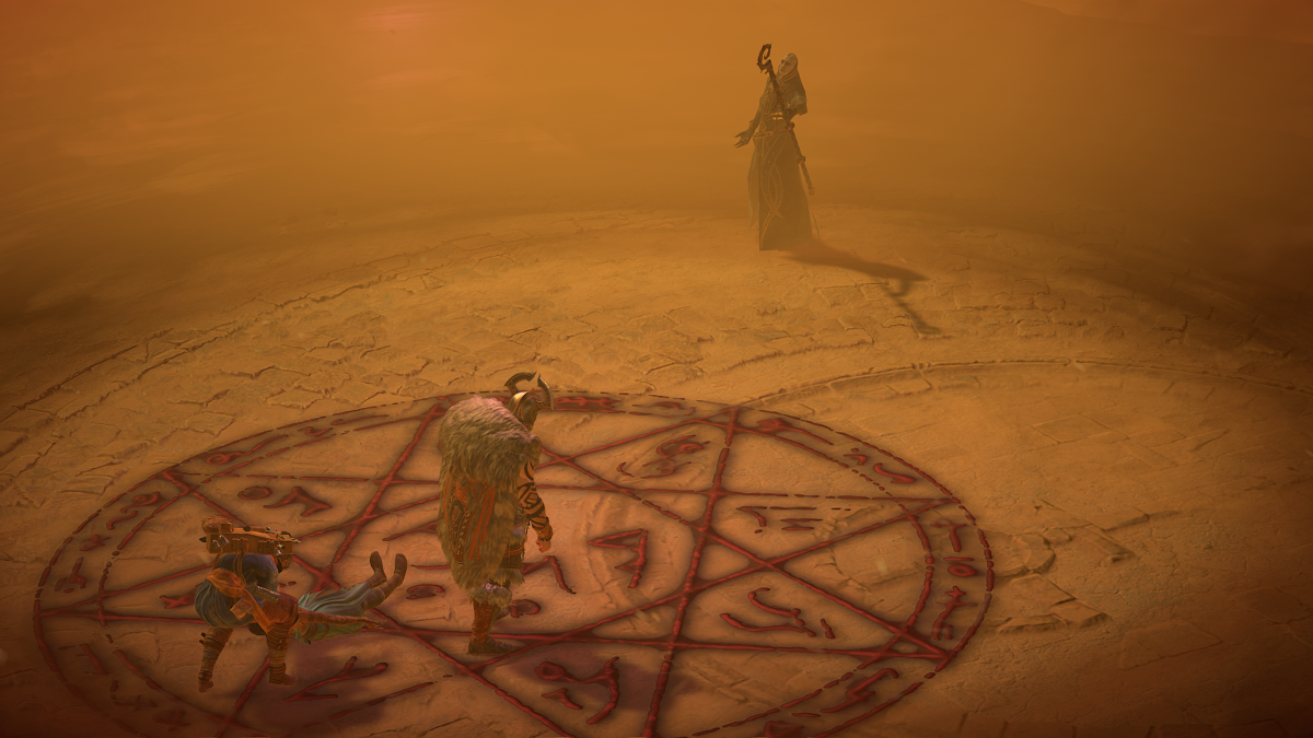 Diablo 4 screenshot of a cutscene with Elias and Taissa