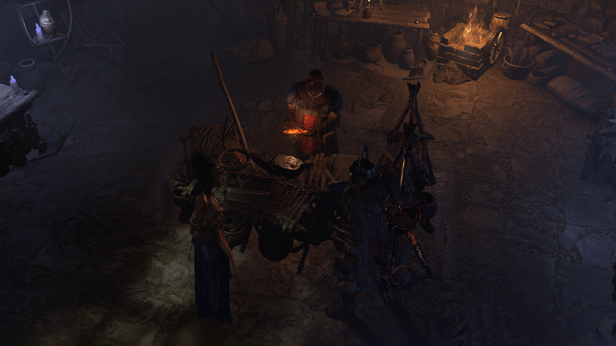 A screenshot of Diablo 4 characters in a cutscene