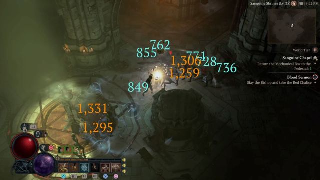 A player attacks enemies in the Sanguine Chapel in Diablo 4.