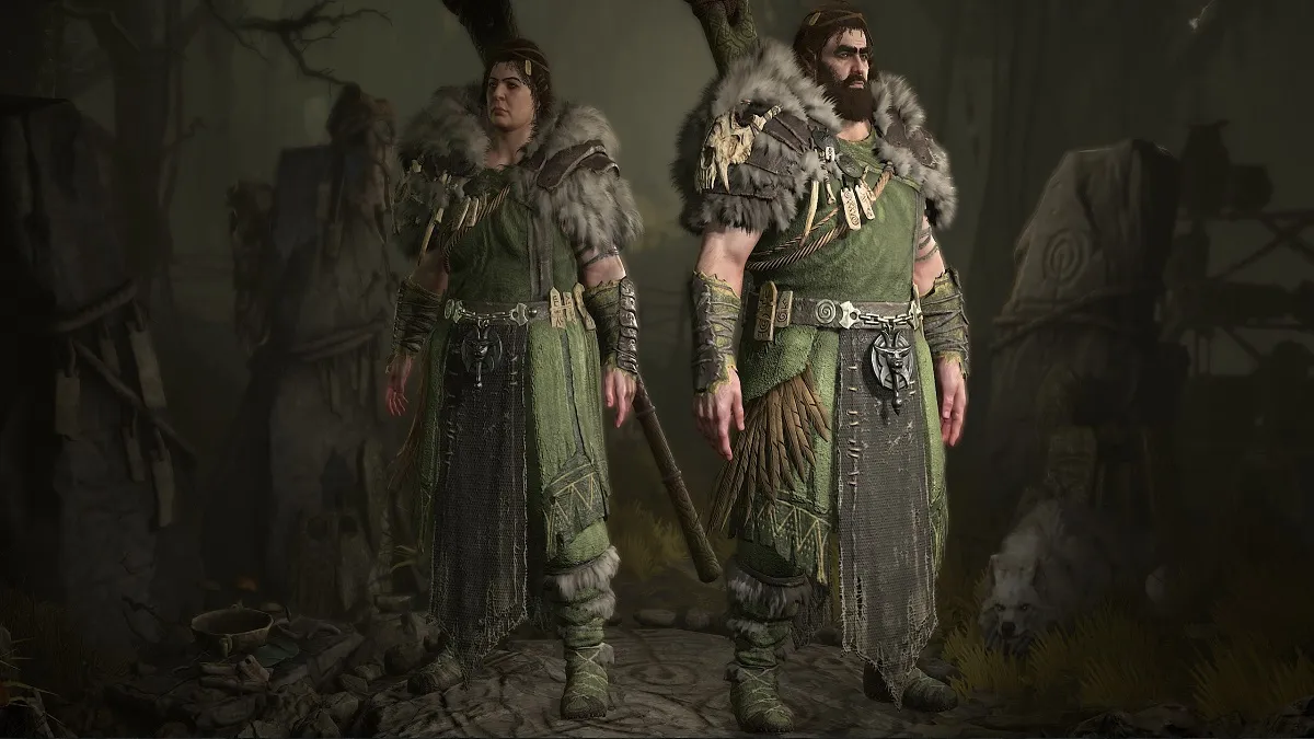 An image of the male and female druid standing side by side in Diablo 4.