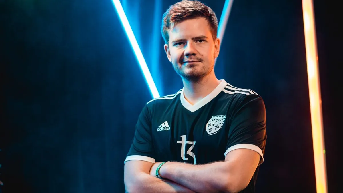 Professional CS:GO player dupreeh poses for photo during PGL Antwerp Major Europe RMR's media day in 2022.