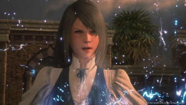 Final fantasy 16's Jill looks angry as she is surrounded by magic