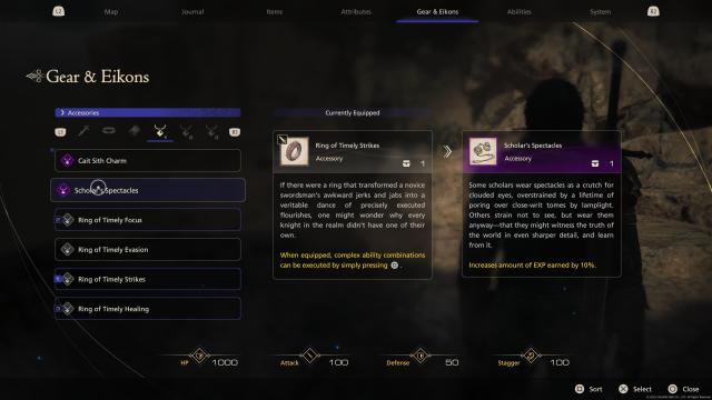Final fantasy 16 accessories menu showing the redeemed items
