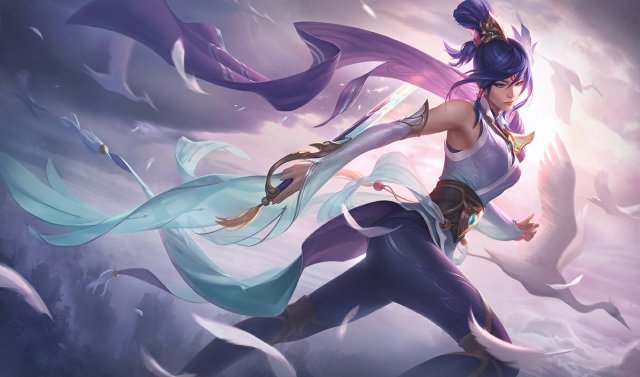 Fiora dashes to the right side with her rapier held up in League of Legends