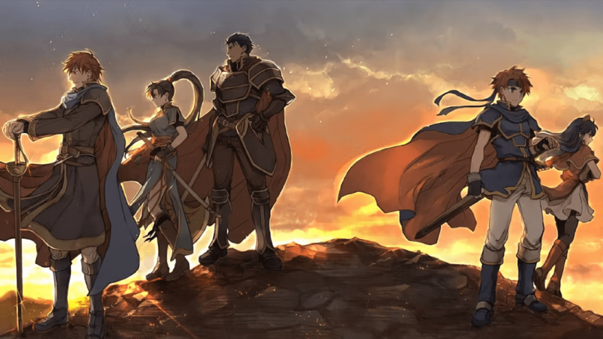 Characters from Fire Emblem: The Blazing Blade and The Binding Blade standing together.