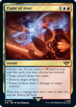 Image of wizards fighting through Flame of Anor in MTG LTR set for Commander