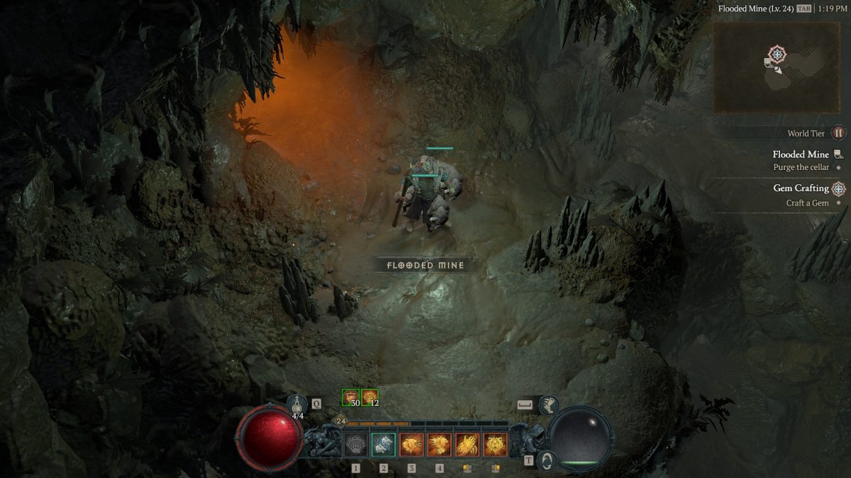 A screenshot of the area inside the Flooded Mine cellar in Diablo 4.