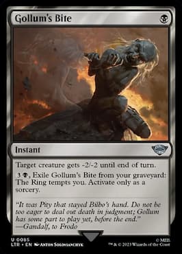 Image of Gollum in Gollum's Bite MTG card from LTR set
