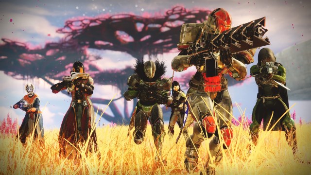 Six Guardians move through a golen field of grass within the Infinite Forest.