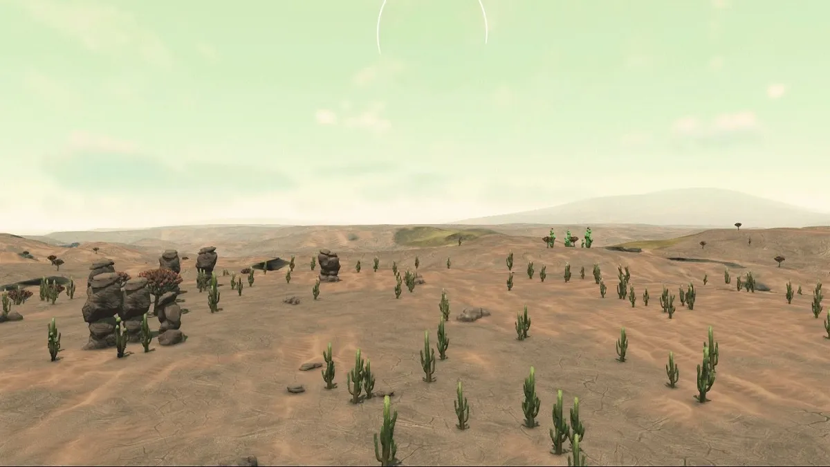 An image of the landscape of the Barren planet type in No Man's Sky.