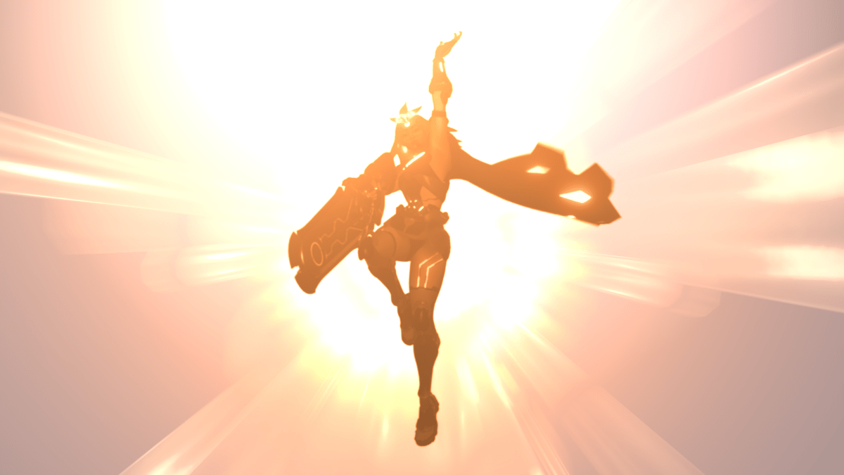 The silhouette of a new hero rises into the sun holding a large blade and wearing a cape.