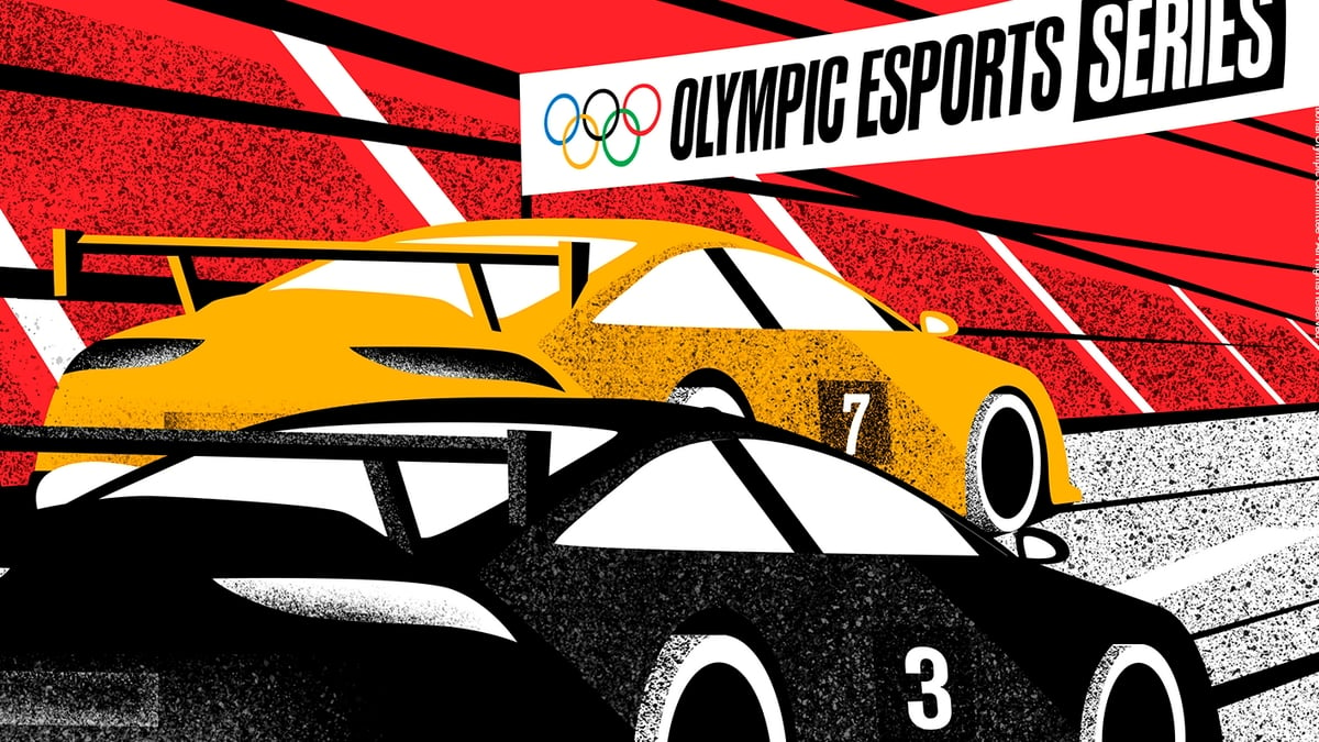 Sports cars in an Olympic Esports Series' promotional art.