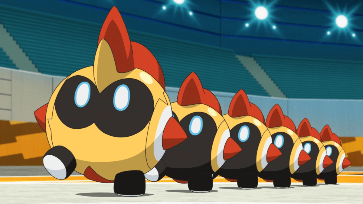 Falinks marching in a line in the Pokémon anime.