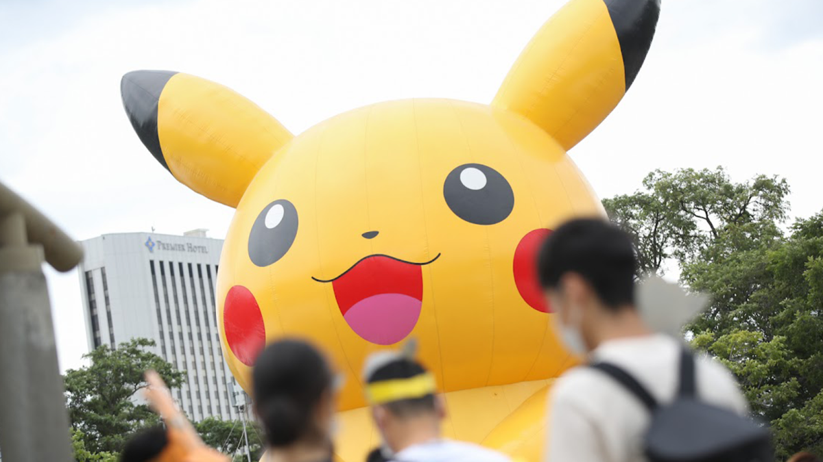 A giant Pikachu balloon brought out for the Go Fest festivities.