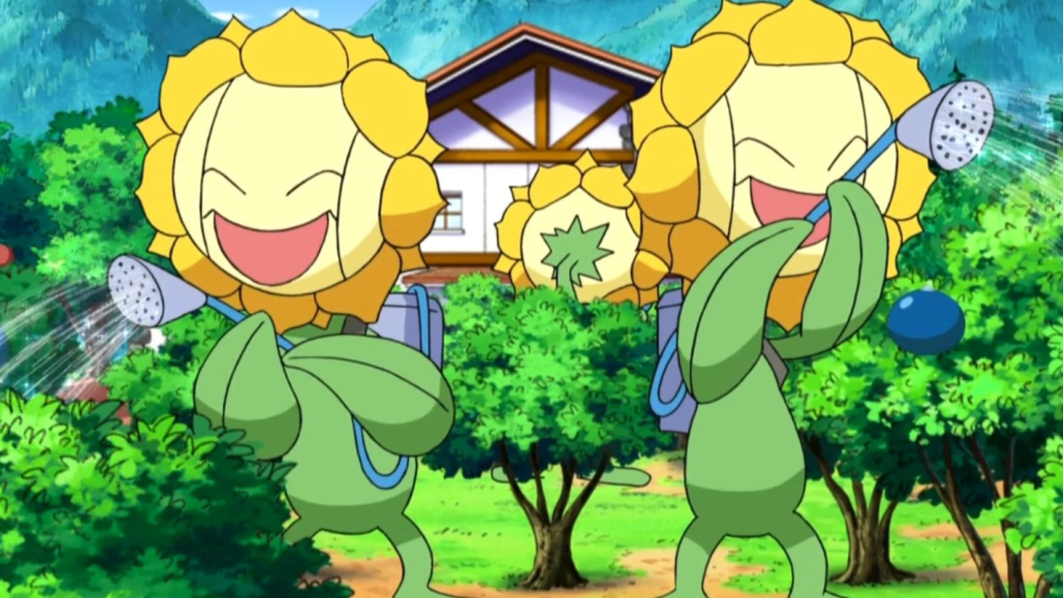Sunflora watering trees in the Pokémon anime