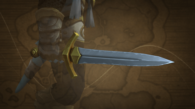 One-handed sword being held by a WoW character.