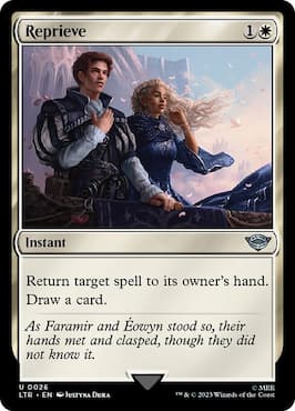 Image of Faramir and Éowyn through Reprieve MTG card in LTR set
