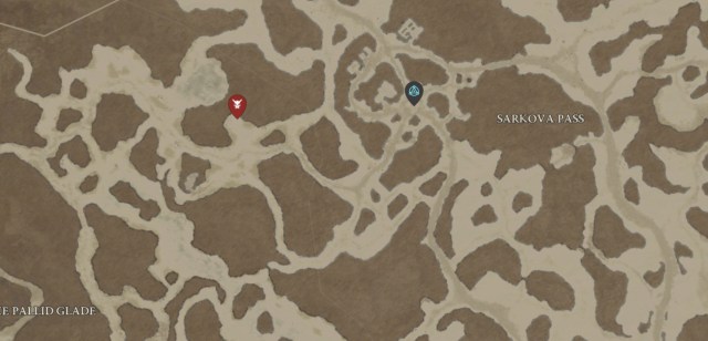 The location of Rotsplinter shown on the Diablo 4 map west of the Menestad waypoint.