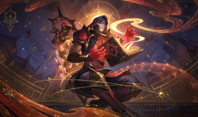 Ryze in Arcana skin casting a spell.