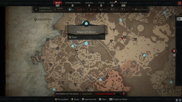 A screenshot of the Imperial Library Waypoint in Kehjistan, showing it has no vendors.