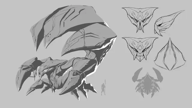 Reworked Skarner concept art, with the champion posing as if he was in battle.
