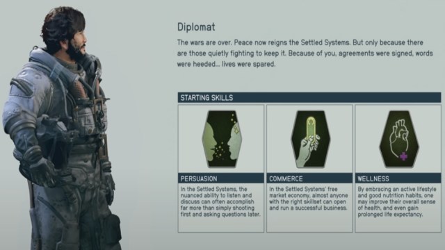 The Diplomat background and its description in Starfield.