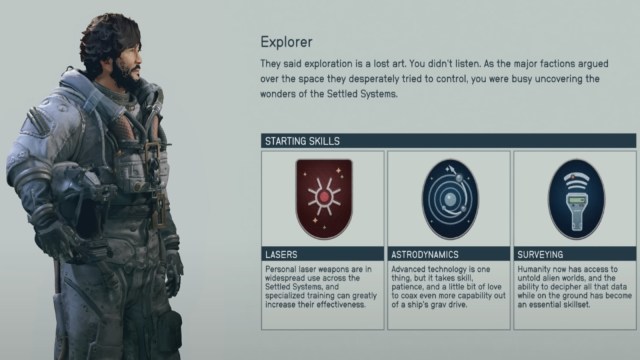 The Explorer background and its description in Starfield.