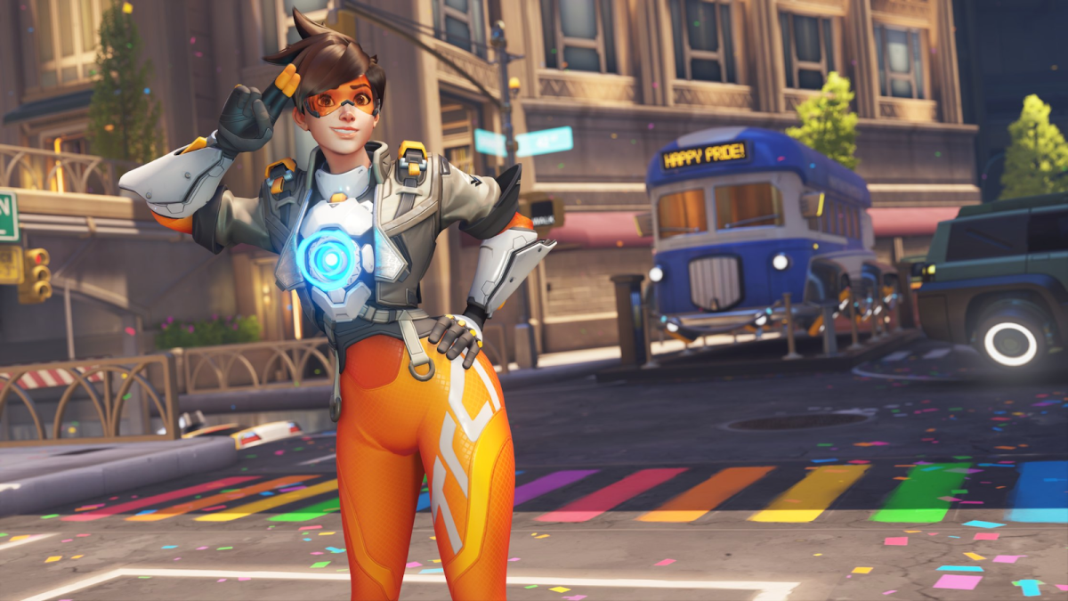 Tracer posing for Overwatch 2 Pride month