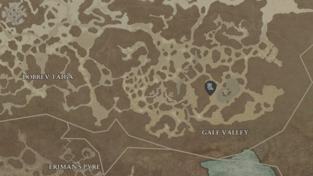 The Tsepilova Larder location in Diablo 4, shown within the Gale Valley sub-region.