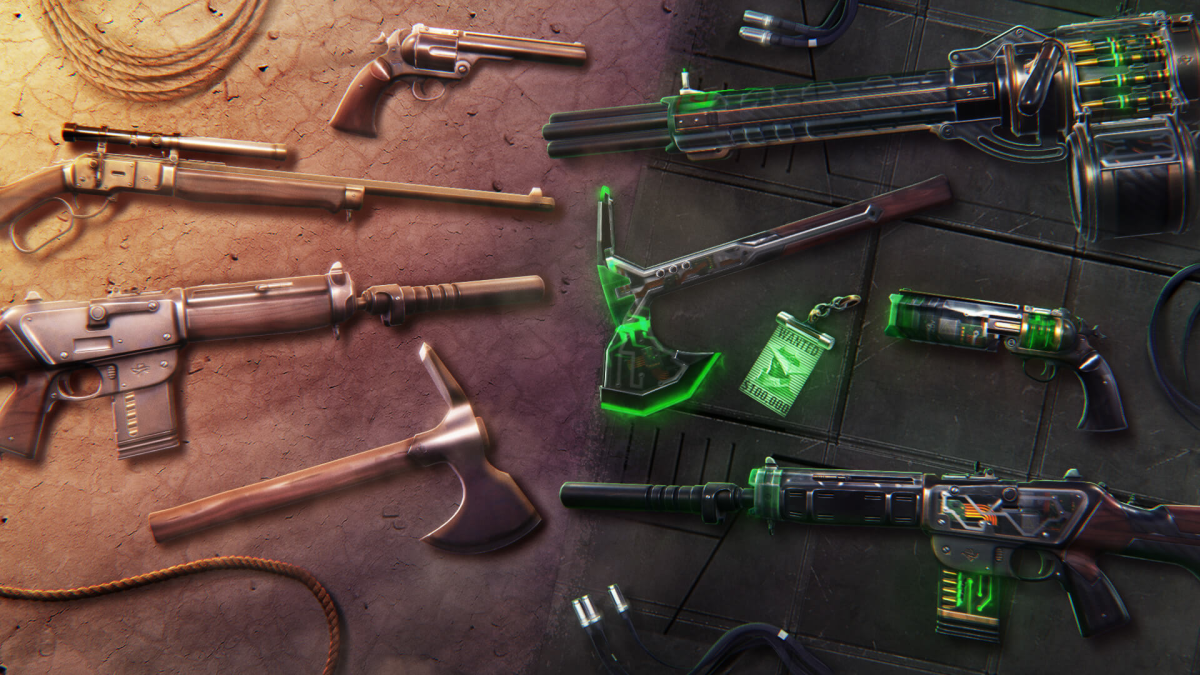 The weapons of VALORANT's Neo Frontier bundle.