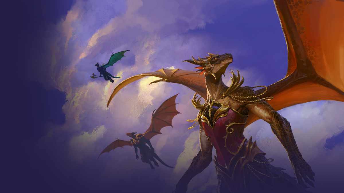 Dracthyr Evokers in WoW Dragonflight wearing armor and looking into the distance
