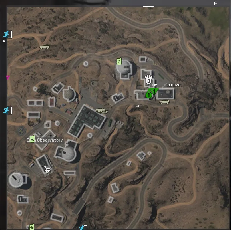 Một ảnh chụp màn hình của bản đồ Al Mazrah trong DMZ, với một dấu màu xanh lá cây cho biết vị trí của một giọt chết