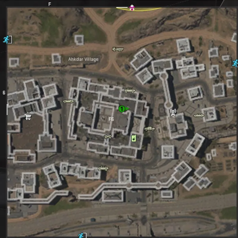 DMZ中Al Mazrah的地圖的屏幕截圖，帶有綠色標記，指示死滴的位置。