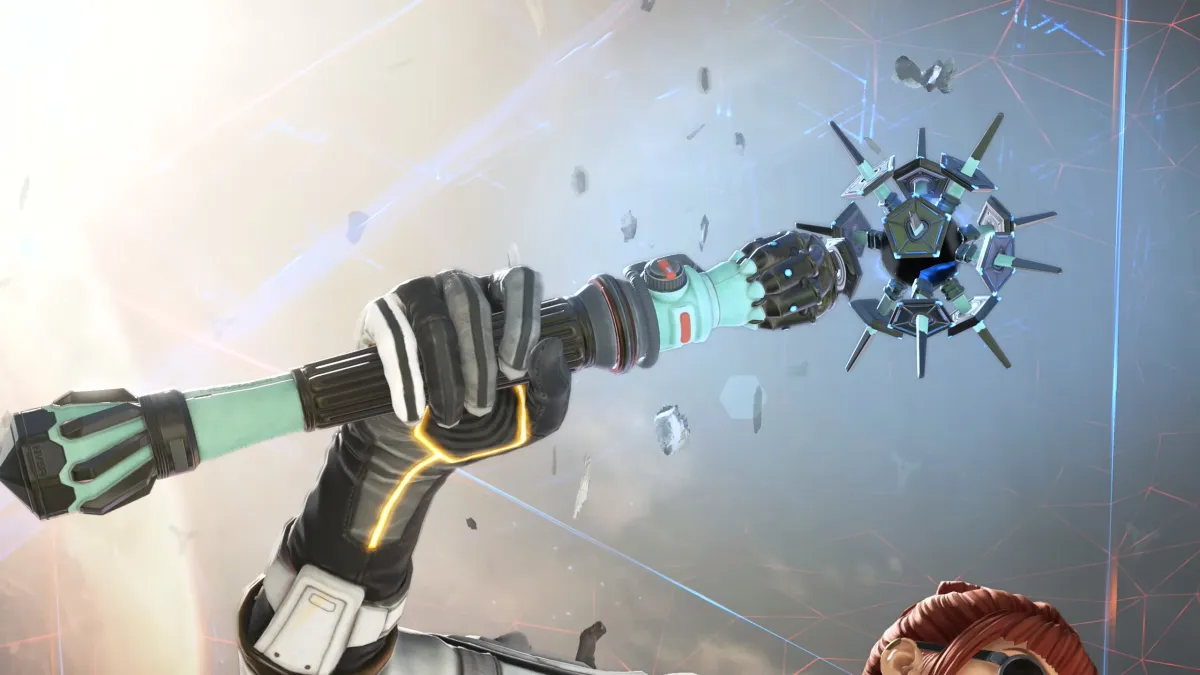 A picture of Horizon holding her Heirloom, Gravity Maw, in Apex Legends.