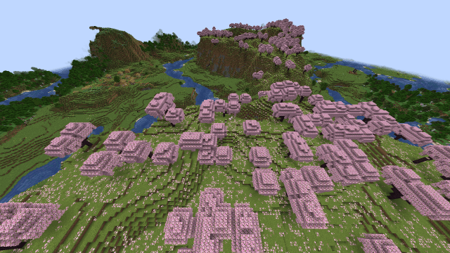 A cherry blossom biome that spans over two mountains. 
