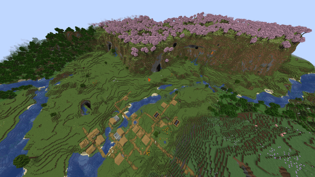 A cherry blossom biome right by a village. 