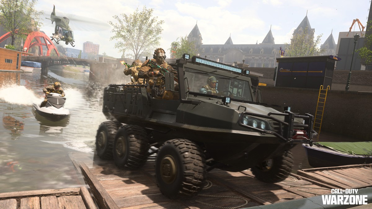 An image of Warzone operators in an amphibious vehicle.