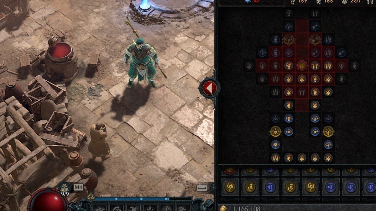 A screenshot of a Druid and its glyphs in the Paragon Board in Diablo 4.