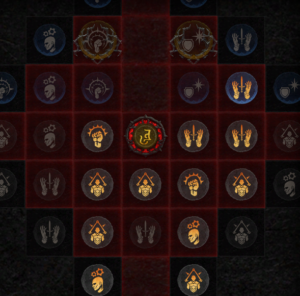 A close-up screenshot of Druid glyphs in Diablo 4's Paragon Board.