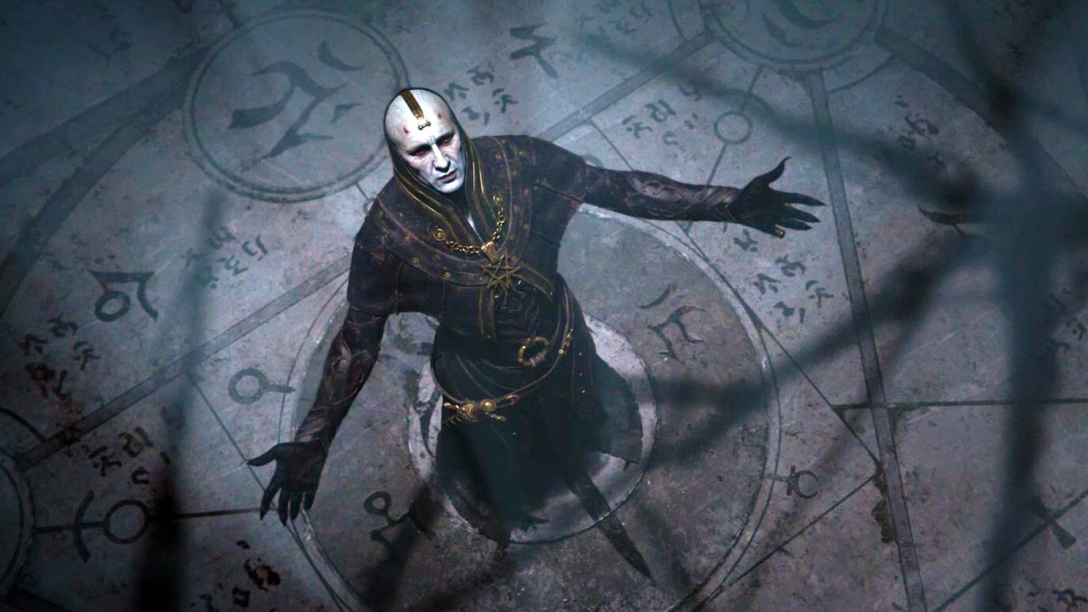 Elias the Pale Man prepares a ritual on a summoning circle in Diablo 4.