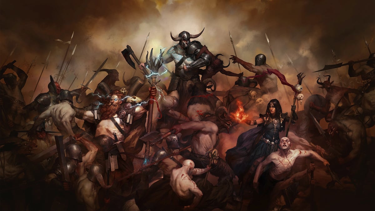 Artwork of the heroes of Diablo 4.