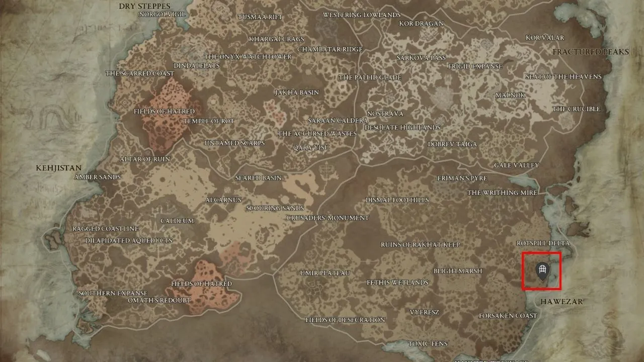 Diablo 4 Aspect Of Ursine Horror Dungeon Location Map 