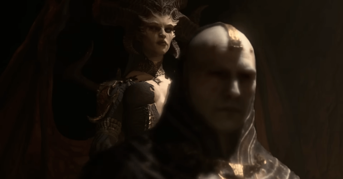 Lillith looms over Elias in a Diablo 4 cinematic