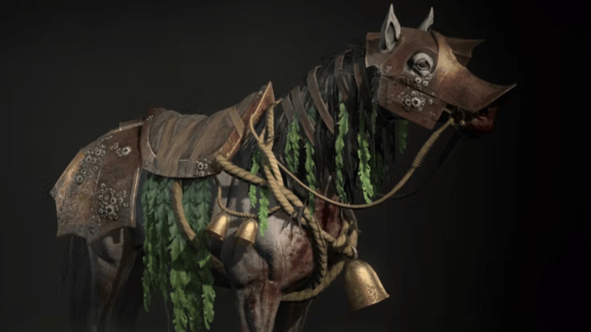 The Brackish Fetch Mount Armor in Diablo 4 displayed on a horse.