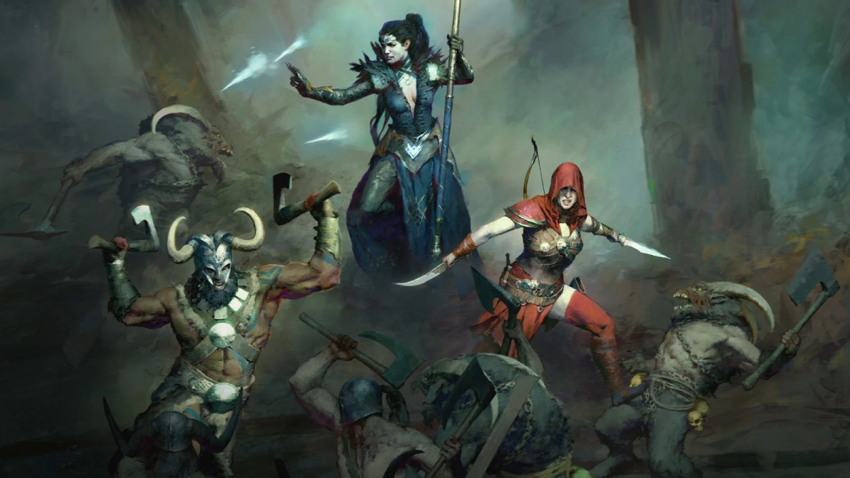A Barbarian, Sorcerer, and Rogue slaying enemies in Diablo 4.