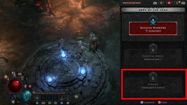 the book of the dead page with a locked golem  diablo 4