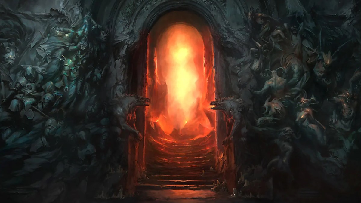 A glowing red hell gate in Diablo 4.