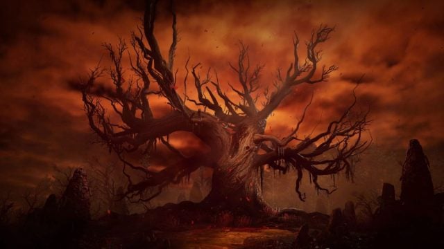 A tree affected by Helltide in Diablo 4.